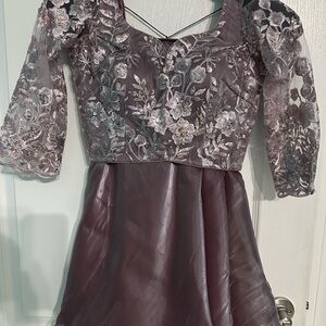 Pink A-line Dress with 3/4 Bishop Sleeves for Wedding Guest